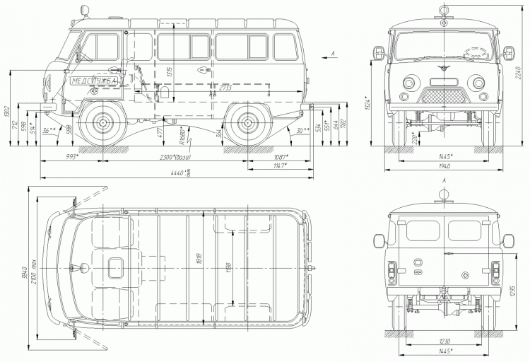 Размеры автомобиля УАЗ 3741, 2206 (Батон)